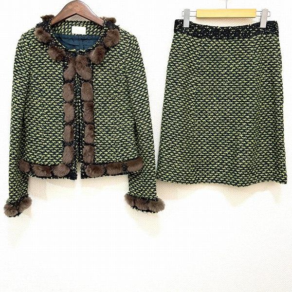 【Harrods】スカートスーツ上下セット wnc ハロッズ Harrods スカートスーツ 2 緑 黄緑 黒 セットアップ