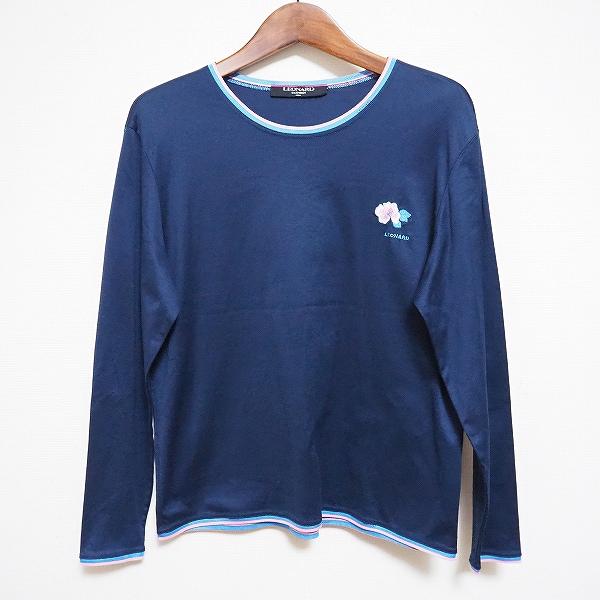 apc レオナール LEONARD カットソー L 紺 刺繍 花柄 レディース 