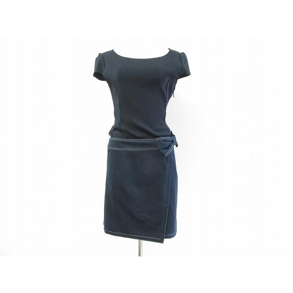 Rene #snc ルネ ワンピース 34 紺 リボン ニット デニム 切替 ボート  