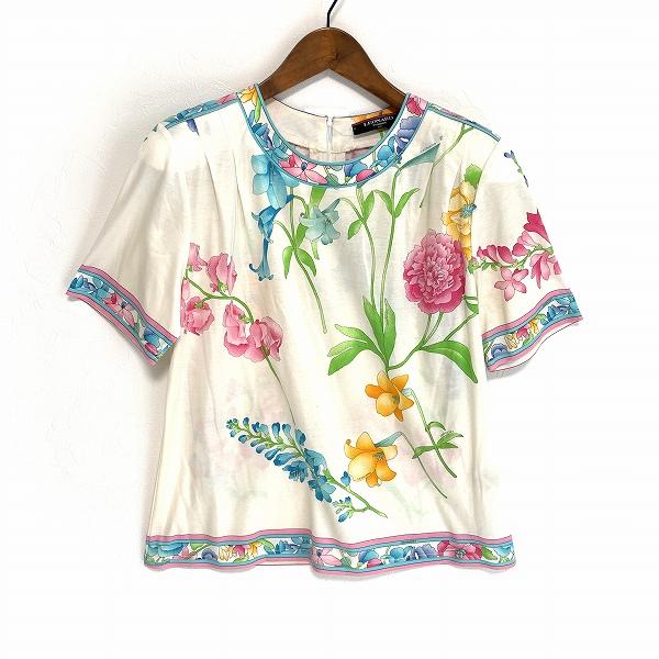 レオナールカットソーL LEONARD #sxc レオナール カットソー L 白 ピンク 水色 花柄