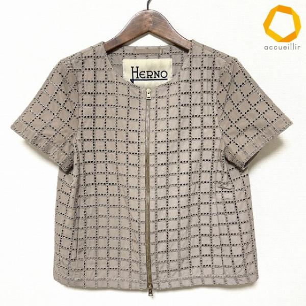 #snc ヘルノ Herno ジャケット 40 ベージュ 半袖 レース ダブルジップ レディース [724138]