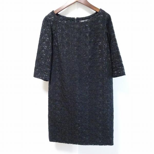 anc ジュンコシマダ JUNKOSHIMADA ワンピース 40 黒 花柄 刺繍 五分袖  