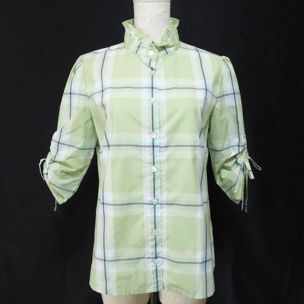 Anc ヨークランド Yorkland シャツ ブラウス 9ar 黄緑 水色 チェック フリル リボン ハイネック 五分袖 レディース アクイールヤフーショップ 通販 Yahoo ショッピング
