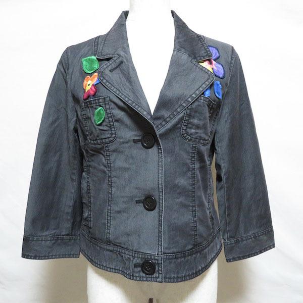 古着 ソニアリキエル デニムジャケット レディース 黒 お花 刺繍 38号 古着 ソニアリキエル デニムジャケット レディース 黒 お花 刺繍