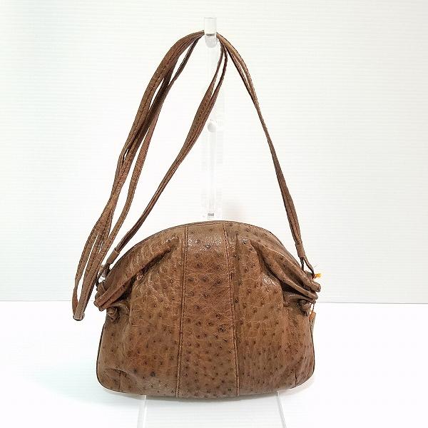 #anb HALLMARK of QUALITY ショルダーバッグ 茶系 オーストリッチ レザー レディース [742056]