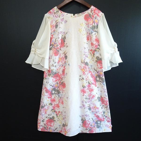 Anc ローズティアラ Rose Tiara ワンピース 42 白 ピンク系 五分袖 パールボタン フリル Aライン 花柄 大きいサイズ レディース 7425 7425 アクイールヤフーショップ 通販 Yahoo ショッピング