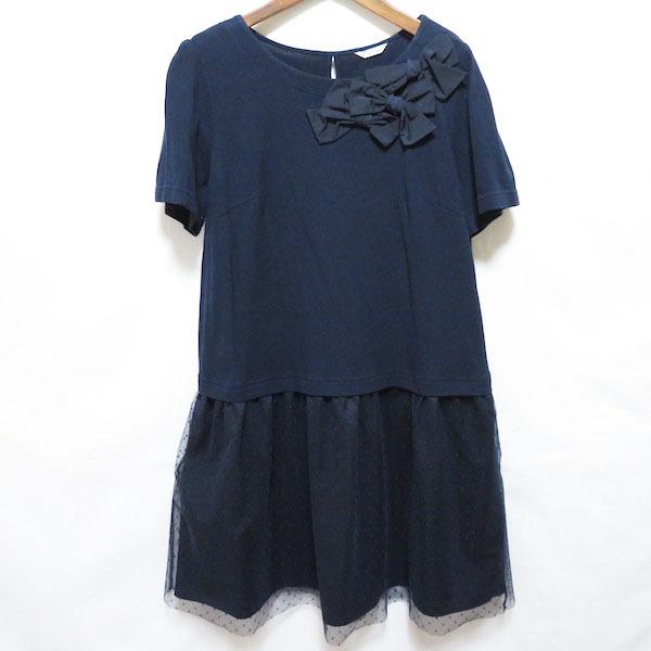 snc ローズティアラ Rose Tiara ワンピース 42 紺 半袖 リボン 切替 