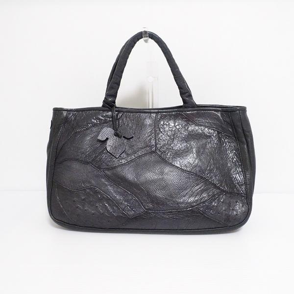 anb イビザ IBIZA ハンドバッグ 黒 オーストリッチ レザー anb イビザ IBIZA ハンドバッグ 黒 オーストリッチ レザー