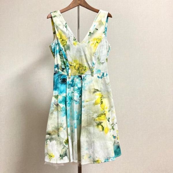 #snc リナシメント RINASCIMENTO ワンピース S マルチ 水彩画風 バックジップ ノースリーブ チュール Vネック レディース [744278]