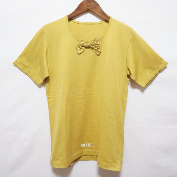 #spc ピンクハウス PINKHOUSE Tシャツ カットソー M 黄系 リボン ロゴ レディース [754179]