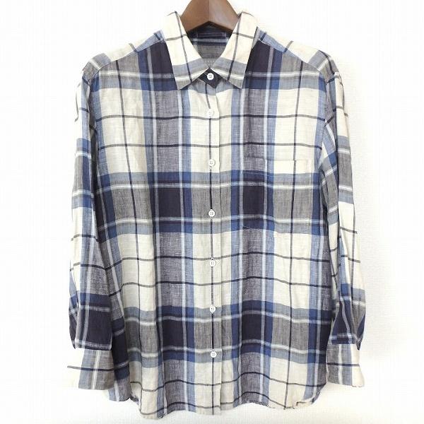 【美品】マーガレットハウエル　麻100% シャツ　チェック　プルオーバー　M 未使用に近い☆リネン麻】マーガレットハウエルプルオーバー