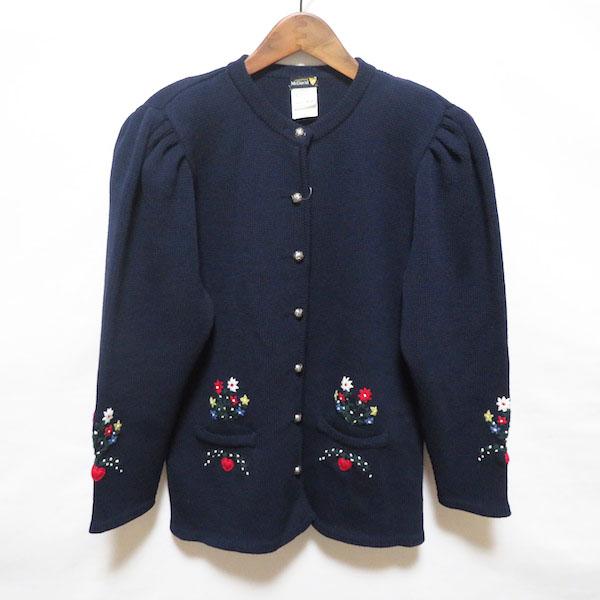 wnc マックデイビッド McDavid カーディガン 38 紺 ニット 刺繍 花柄