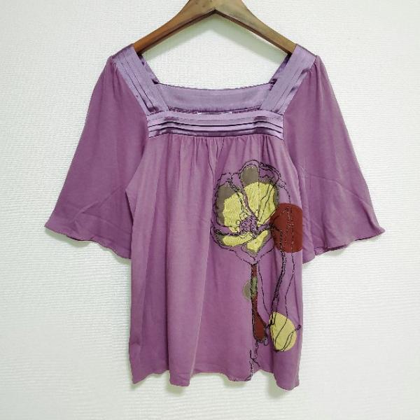 Vivienne Tam 紫色 花刺繍 半袖 ひざ丈ツーピース Vivienne Tam 紫色 花刺繍 半袖 ひざ丈ツーピース 花柄Aライン