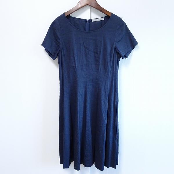 theory luxe ワンピース 濃紺 半袖 フレア 40 theory luxe（セオリーリュクス） #snc ワンピース 40 紺 半袖 麻混