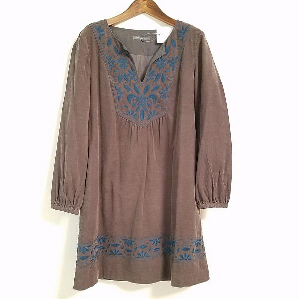 LAURA ASHLEY 花柄プリーツワンピース 半袖 グレー