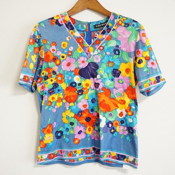 snc レオナール LEONARD カットソー M 青系 マルチ 花柄 半袖