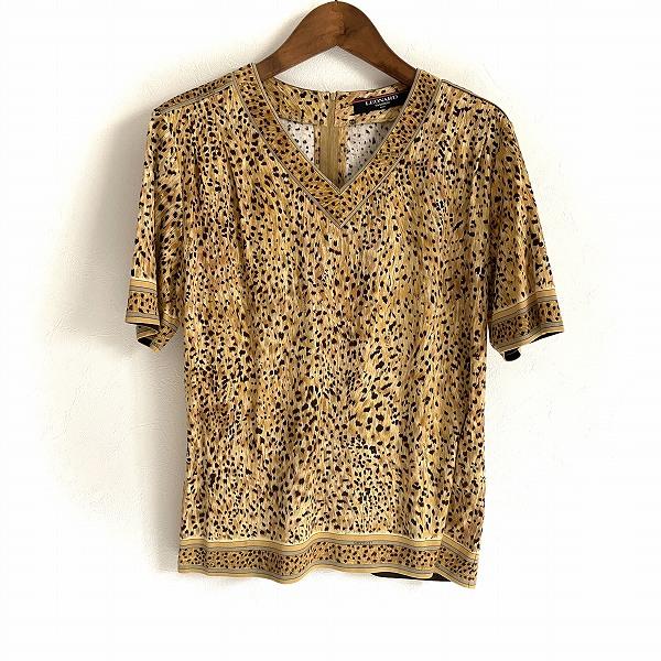 ＊LEONARD ヒョウ柄 半袖トップス spc レオナール LEONARD Tシャツ カットソー M 茶色系 Vネック 半袖