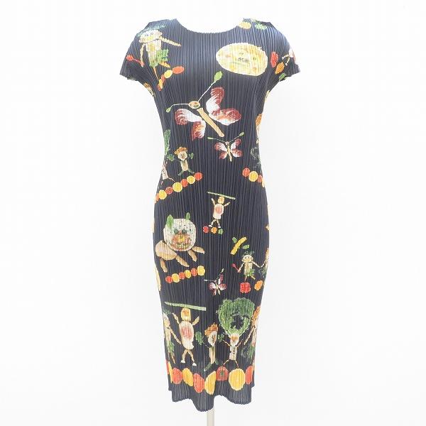 spc プリーツプリーズ PLEATSPLEASE ワンピース 2 黒 マルチ 野菜 