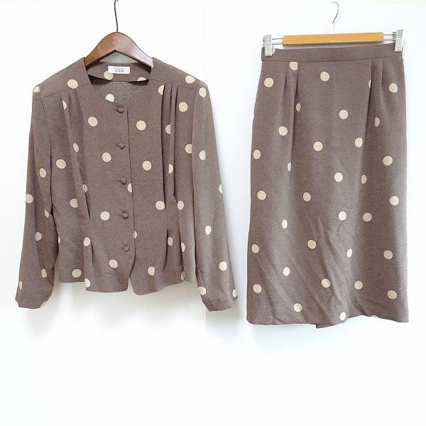 #anc サンネンザカ 三年坂 セットアップ M 茶系 ジャケット ノーカラー ちりめん ドット 水玉 レディース [774733]