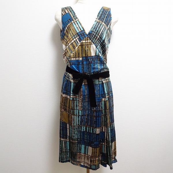 #snc キャシャレル cacharel ワンピース 36 青 茶色 シルク ノースリーブ 総柄 レディース [775000]
