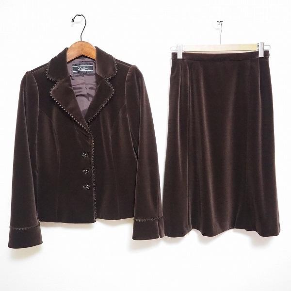 wnc レリアン Leilian スカートスーツ 9 茶 ツーピース ベロア調 