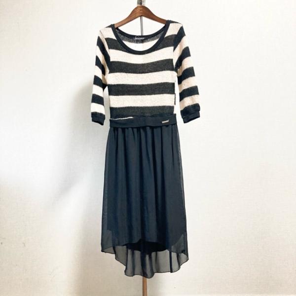 #wnc リナシメント RINASCIMENTO ワンピース S 黒 ベージュ ニット ボーダー 切替 七分袖 レディース [781002]