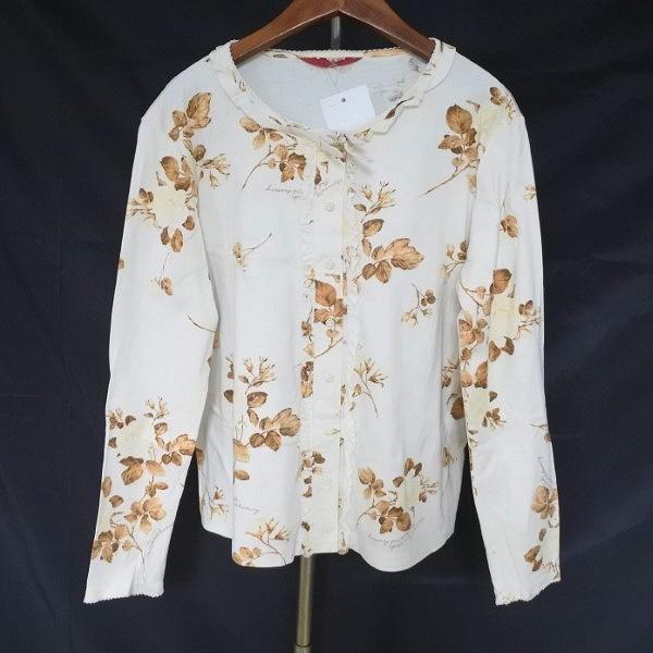 #apc  ピンクハウス PINKHOUSE カーディガン L クリーム系 花柄 フリル リボン レディース [783846]