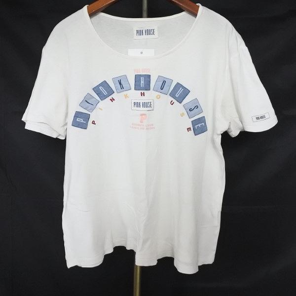 spc ピンクハウス PINKHOUSE カットソー L 白 半袖 ワッペン ロゴ 