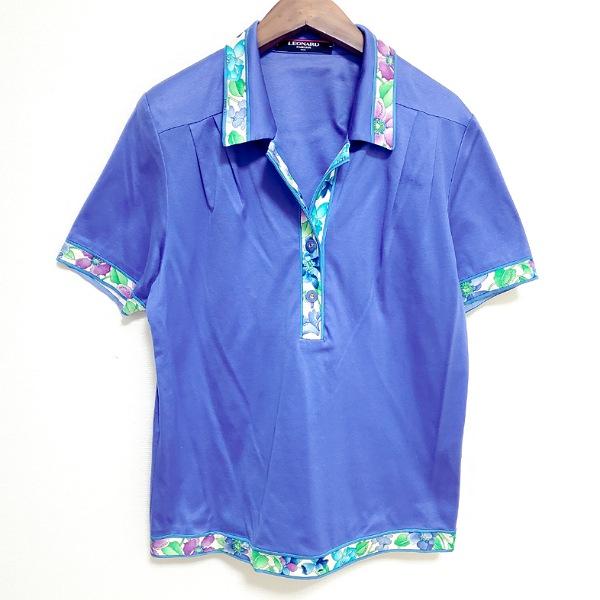 LEONARD #spc レオナール ポロシャツ M 青 花柄 半袖 レディース