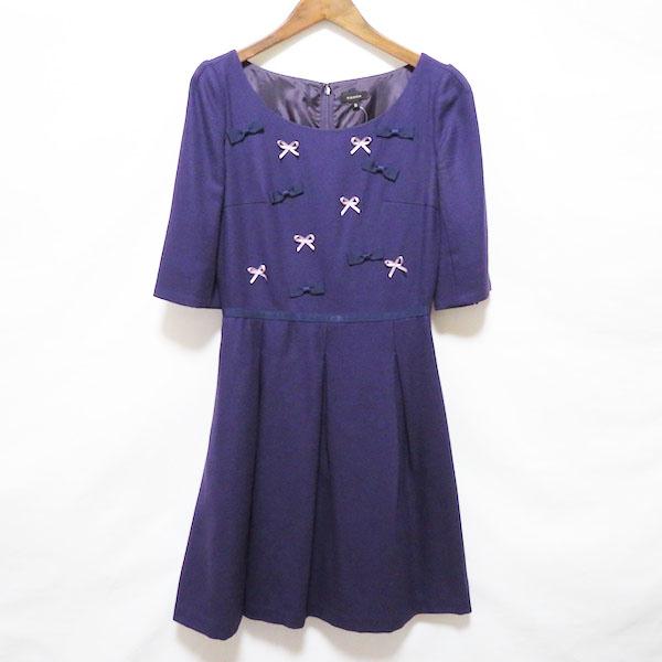TOCCA #anc トッカ ワンピース 0 紫 リボン 七分袖 プリーツ 