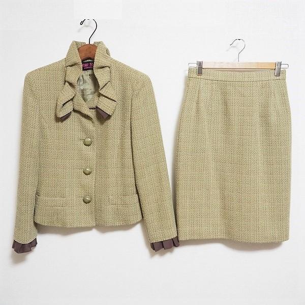 anc ユキトリイ YUKITORII スカートスーツ 9 緑系 茶 ツーピース 