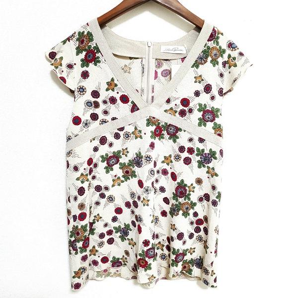 #spc 詩仙堂 ヒトシタムラ Hitoshi Tamura カットソー ベージュ ちりめん 花柄 フレンチスリーブ レディース [787187]