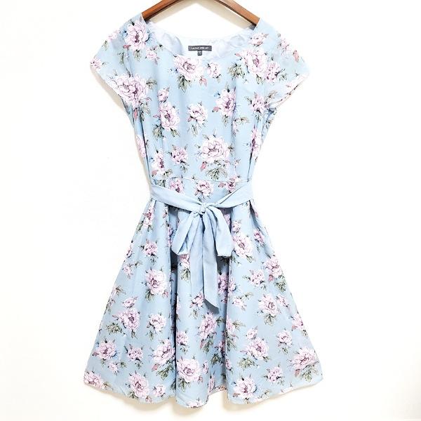snc ローラアシュレイ LAURAASHLEY ワンピース 13 水色 半袖 花柄 