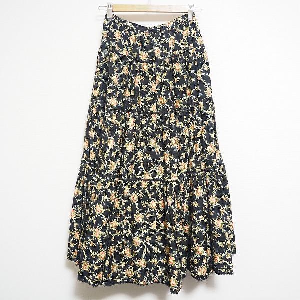 apc ピンクハウス PINKHOUSE スカート 黒 ベルト紐付き 花柄 ロング  