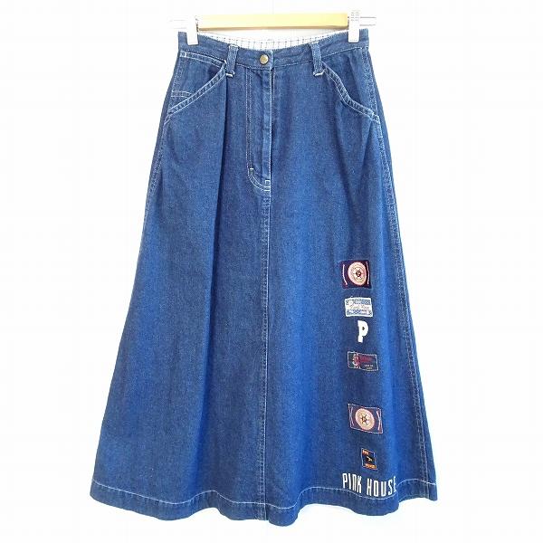 apc ピンクハウス PINKHOUSE スカート 青 デニム ロング ロゴ ワッペン  
