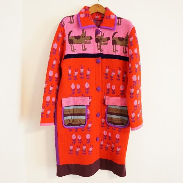 Albelobelo 花飾り付きアウター wnc アルベロベロ ALBEROBELLO コート 赤 ピンク 紫 ニット モヘヤ混