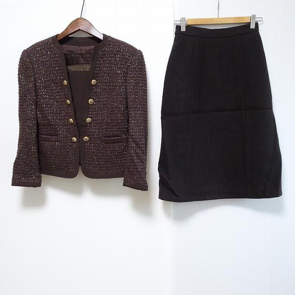 銀座マギー #wnc ギンザマギー スカートスーツ 7 茶 セットアップ ラメ