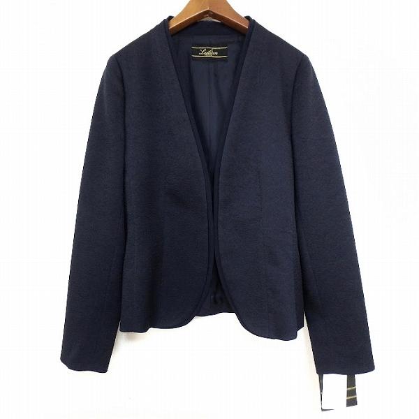 anc レリアン Leilian ジャケット 7 紺 ノーカラー 薄手 タグ付き 美品 
