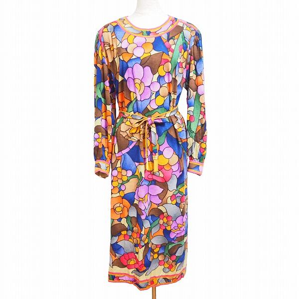 LEONARD FASHION Paris シルク混花柄ワンピースベルト付L