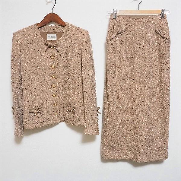 anc インゲボルグ INGEBORG セットアップ S 茶 ツーピース ツイード  