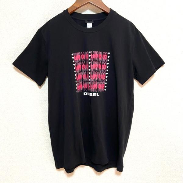 #snc ディーゼル DIESEL Tシャツ カットソー L 黒 ハート ロゴ 半袖 レディース [811563]