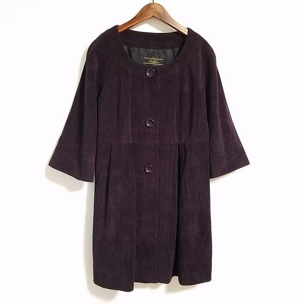 Leilian #wnc レリアン コート 13 紫系 ベロア調 ノーカラー