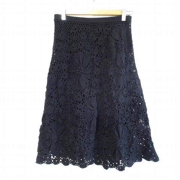 #anc トクコ TOKUKO1erVOL スカート 9 黒 ニット 花柄 鍵編み クロッシェ ペチコート付き レディース [814299]