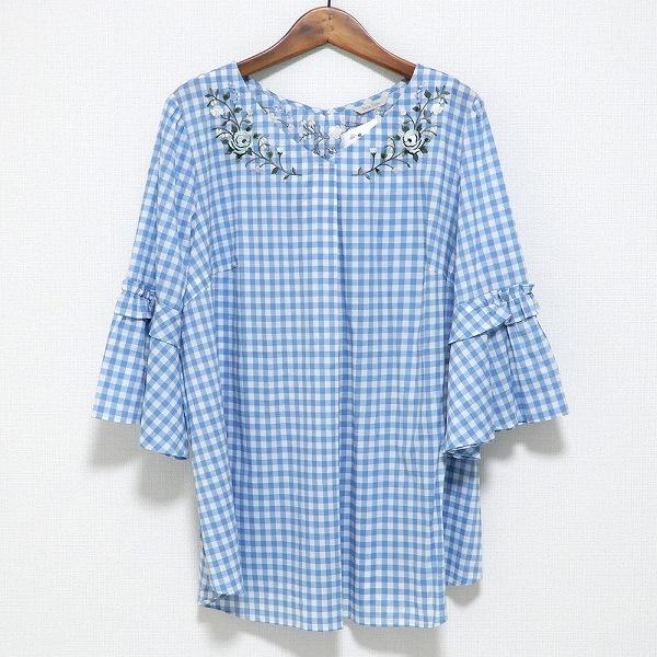 anc ローズティアラ Rose Tiara ブラウス 半袖 ギンガムチェック 花柄