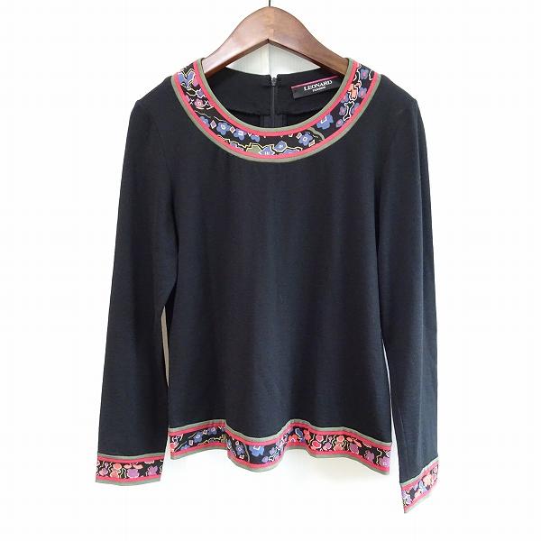 M☆LEONARD☆花柄 レース コットン シルク ジップニット ベスト☆黒 白