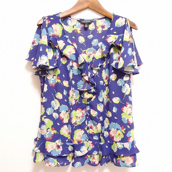#snc ラルフローレン RalphLauren シャツ・ブラウス 4 青 マルチ 花柄 フリル ノースリーブ レディース [817136]