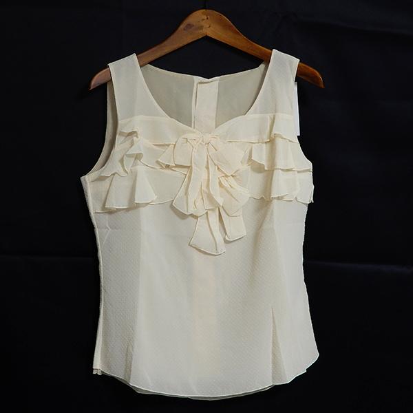 #snc インゲボルグ INGEBORG カットソー ノースリーブ リボン フリル M ベージュ エンボス加工 レディース [817592]