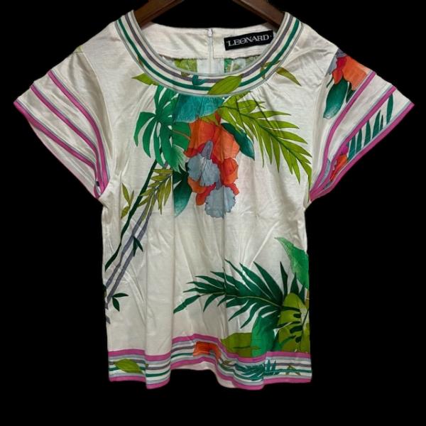 LEONARD #spc レオナール Tシャツ カットソー S 白系 ボタニカル