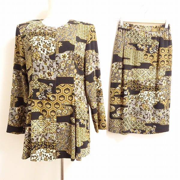 詩仙堂 ちりめんの花柄 ブラック セットアップ