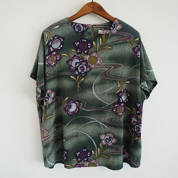 #spc シセンドウ T's collection 詩仙堂 カットソー 緑系 ちりめん 総柄 レディース [823028]